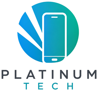 Platinum Tech logo, a phone inside a blue and teal circle